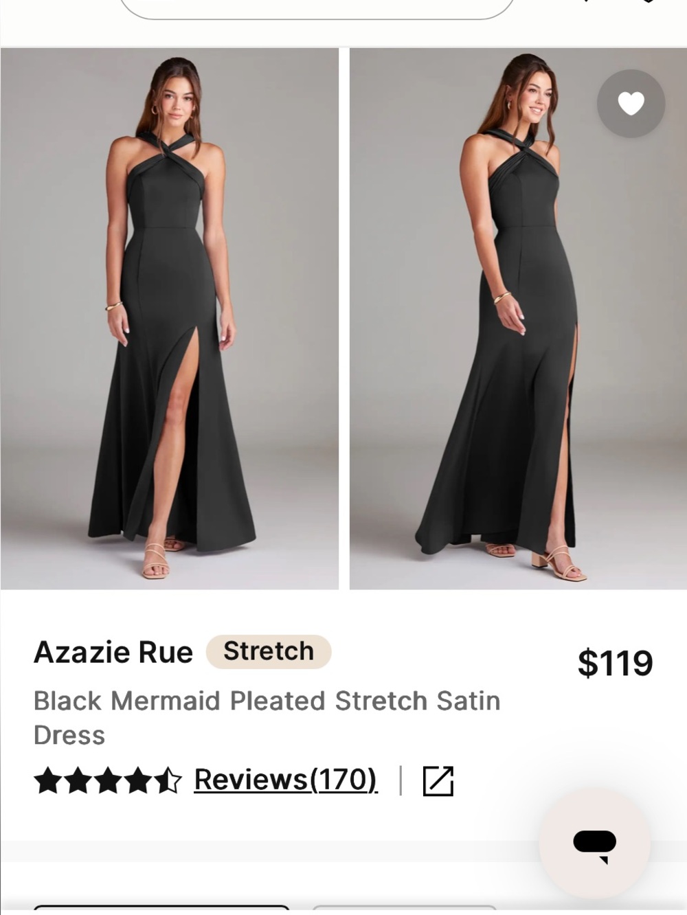 Azazie Black Cross-Back Mermaid Gown with High Slit Chiffon Dress size 12